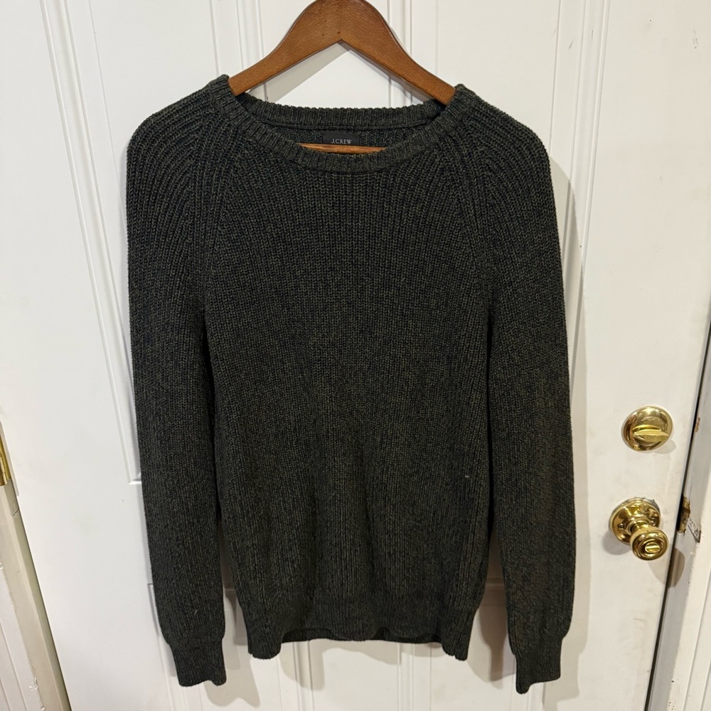 J.Crew Marled Cotton Raglan-Sleeve Crewneck Sweater Men’s Medium Green Navy